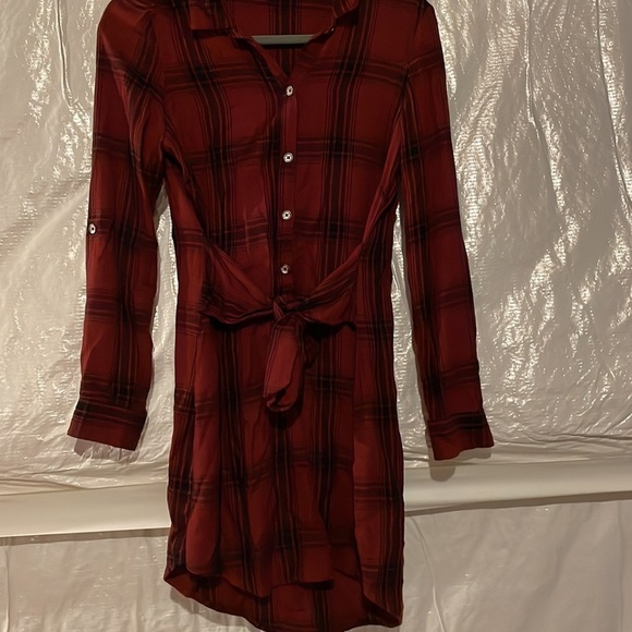 Guess Red&Black Plaid Shirt Dress - Picture 2 of 3
